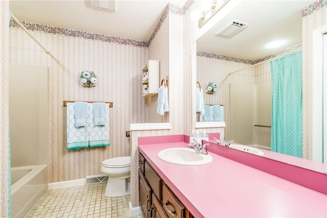 125 Smith Ave Unit 4C, Smithfield, RI 02828 - full bathroom with wallpapered walls, vanity, and shower / bathtub combination with curtain