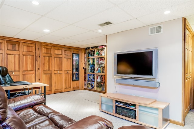 125 Smith Ave Unit 4C, Smithfield, RI 02828 - carpeted living room featuring a paneled ceiling, built in shelves, and recessed lighting
