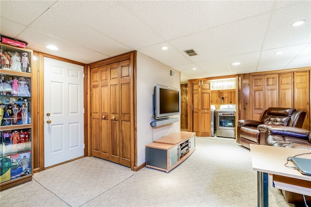 125 Smith Ave Unit 4C, Smithfield, RI 02828 - living area featuring light colored carpet, a drop ceiling, and recessed lighting