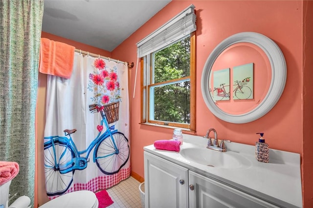 146 Balsam Rd, South Kingstown, RI 02879 - bathroom with vanity, curtained shower, and tile patterned floors