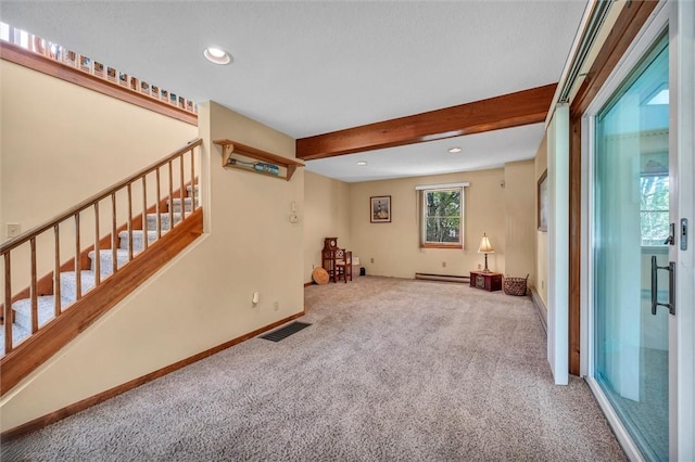 146 Balsam Rd, South Kingstown, RI 02879 - rec room featuring carpet floors, recessed lighting, and beamed ceiling