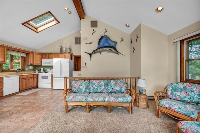 146 Balsam Rd, South Kingstown, RI 02879 - living area featuring a skylight, recessed lighting, and light tile patterned floors