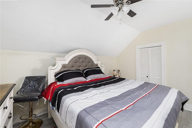 155 Early St, Providence, RI 02907 - bedroom with wood finished floors, lofted ceiling, and ceiling fan
