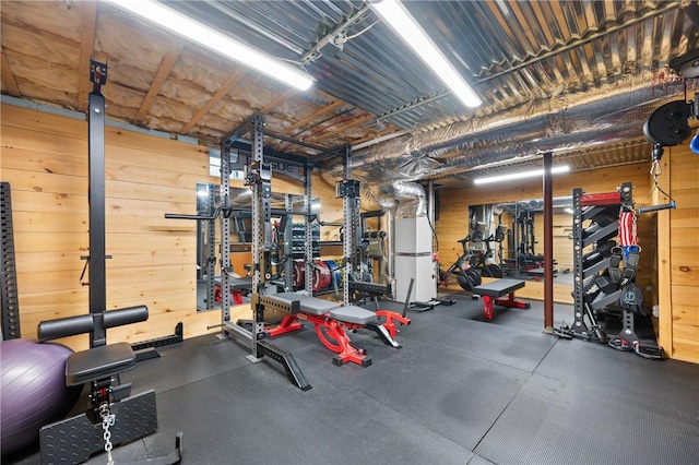 96 Evergreen St, Cumberland, RI 02864 - exercise room featuring wooden walls