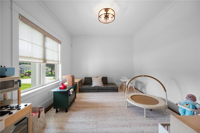 96 Evergreen St, Cumberland, RI 02864 - rec room featuring ornamental molding and carpet floors