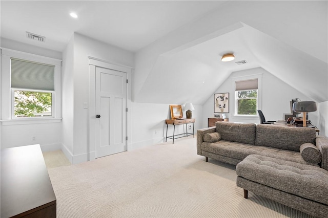 96 Evergreen St, Cumberland, RI 02864 - living area featuring carpet floors and vaulted ceiling