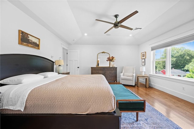 96 Evergreen St, Cumberland, RI 02864 - bedroom featuring wood finished floors, lofted ceiling, recessed lighting, and ceiling fan