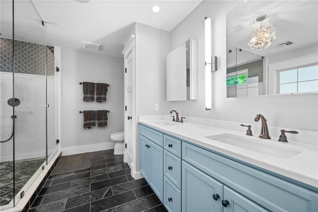 96 Evergreen St, Cumberland, RI 02864 - full bath with a shower stall, double vanity, and a chandelier