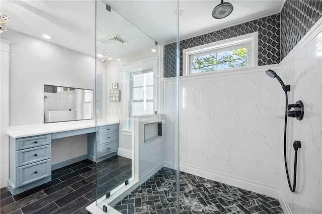 96 Evergreen St, Cumberland, RI 02864 - full bath with a marble finish shower and vanity