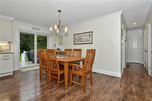 107 Pottersville Rd, Little Compton, RI 02837 - dining room with crown molding, a chandelier, dark wood finished floors, and recessed lighting
