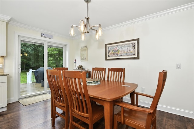 107 Pottersville Rd, Little Compton, RI 02837 - dining room featuring crown molding, a chandelier, and dark wood finished floors