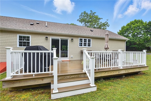 107 Pottersville Rd, Little Compton, RI 02837 - back of property featuring a wooden deck and roof with shingles
