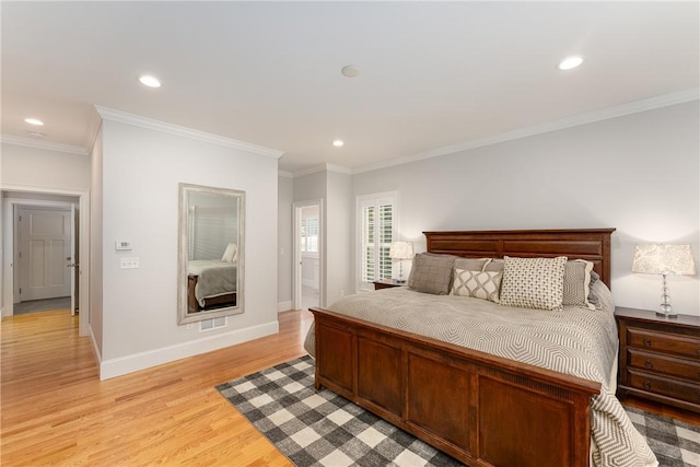 64 Knight View Dr, West Greenwich, RI 02817 - bedroom with light wood finished floors, recessed lighting, and ornamental molding