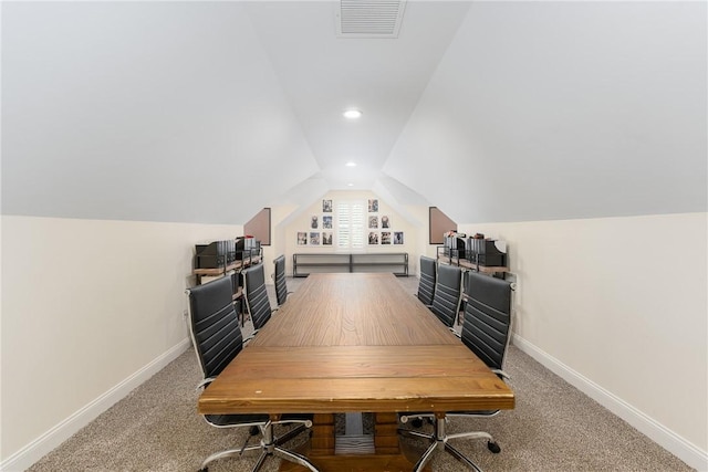 64 Knight View Dr, West Greenwich, RI 02817 - office area featuring lofted ceiling, carpet flooring, and recessed lighting