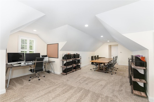64 Knight View Dr, West Greenwich, RI 02817 - home office featuring vaulted ceiling, carpet, and recessed lighting