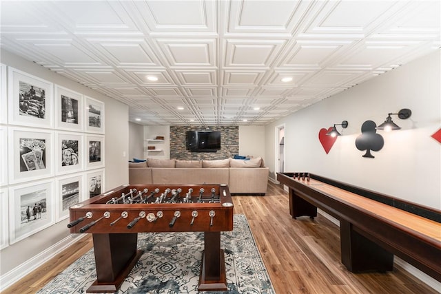 64 Knight View Dr, West Greenwich, RI 02817 - playroom with recessed lighting, light wood-style flooring, and an ornate ceiling