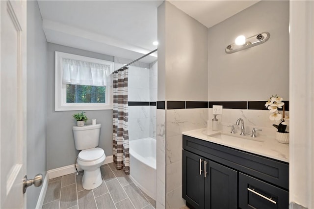 12 Leddy Rd, Cumberland, RI 02864 - full bathroom featuring vanity, shower / bathtub combination with curtain, and tile walls