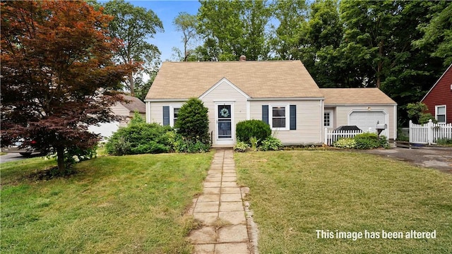 74 Algonquin Rd, East Providence, RI 02916 - new england style home featuring an attached garage, a chimney, and roof with shingles