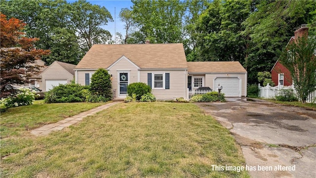 74 Algonquin Rd, East Providence, RI 02916 - cape cod house featuring concrete driveway, a garage, and a chimney