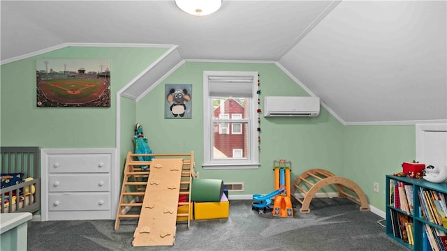 74 Algonquin Rd, East Providence, RI 02916 - carpeted bedroom featuring a wall mounted air conditioner and lofted ceiling