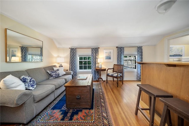 33 Kay St, Newport, RI 02840 - living area featuring wood finished floors and vaulted ceiling