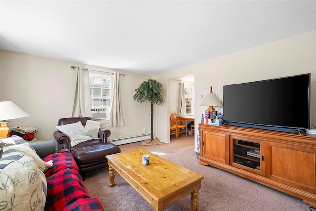 40 Agnes St, East Providence, RI 02914 - living room featuring a baseboard radiator and light colored carpet