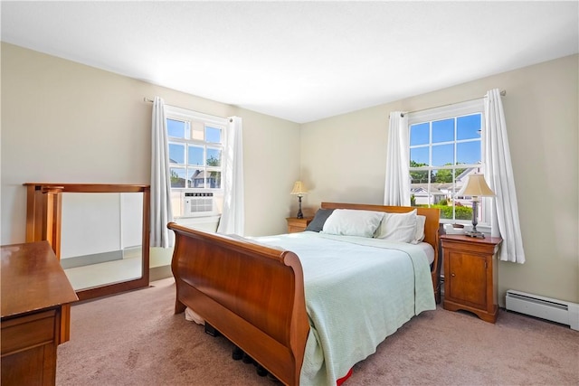 40 Agnes St, East Providence, RI 02914 - bedroom featuring a baseboard radiator, light carpet, and cooling unit