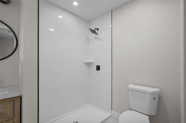 129 Stanwood St, Providence, RI 02907 - full bathroom with vanity, walk in shower, and recessed lighting