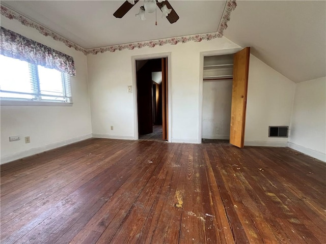 16 Winthrop St, Cranston, RI 02910 - unfurnished bedroom with wood-type flooring, lofted ceiling, a closet, and ceiling fan