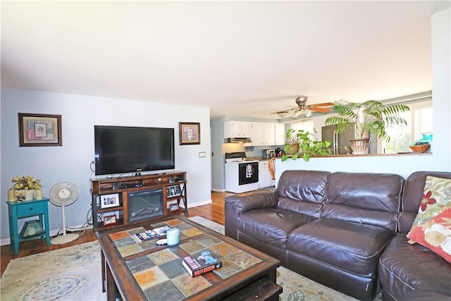 27 Louise Dr, Tiverton, RI 02878 - living area with ceiling fan and wood finished floors