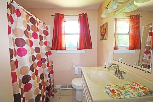 27 Louise Dr, Tiverton, RI 02878 - full bath with vanity, healthy amount of natural light, tile patterned floors, and a shower with shower curtain