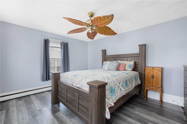 40 W Cole St, Pawtucket, RI 02861 - bedroom with baseboard heating, dark wood-type flooring, and ceiling fan