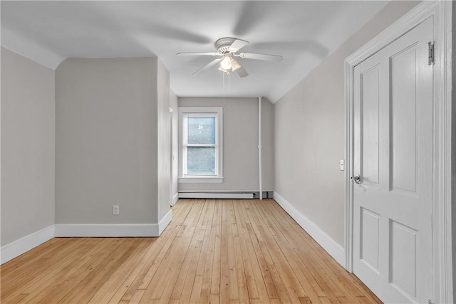 199 Linwood Ave, Providence, RI 02907 - spare room featuring a baseboard heating unit, ceiling fan, and light wood-style floors