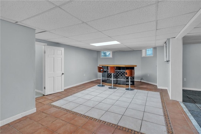 199 Linwood Ave, Providence, RI 02907 - game room with tile patterned floors, a bar, and a drop ceiling