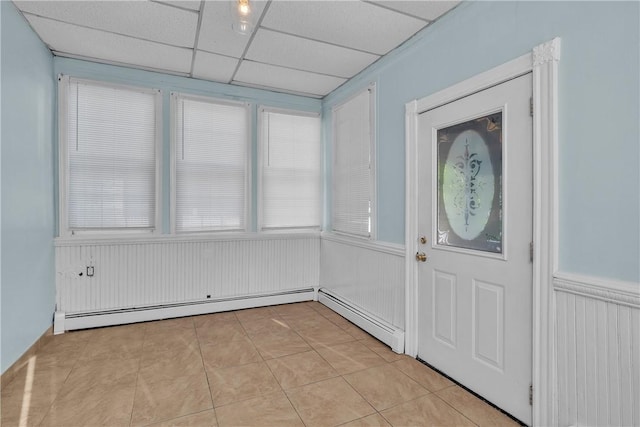 199 Linwood Ave, Providence, RI 02907 - entryway with a paneled ceiling, baseboard heating, and light tile patterned floors