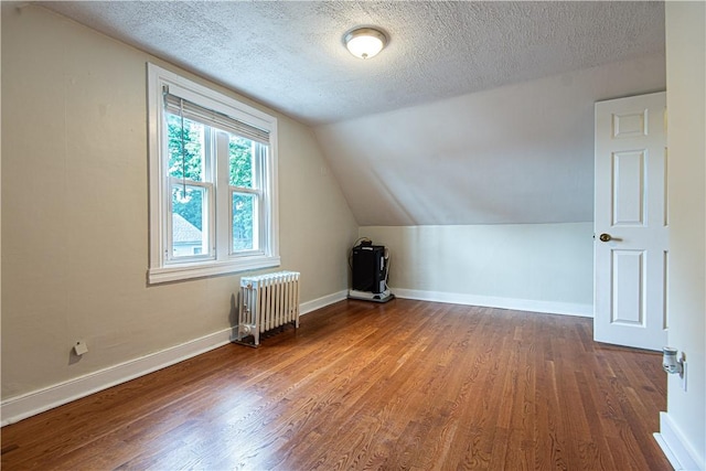 9 Locust St, Providence, RI 02906 - additional living space featuring radiator, a textured ceiling, wood finished floors, and vaulted ceiling