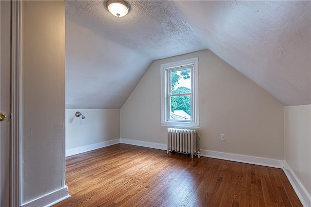 9 Locust St, Providence, RI 02906 - bonus room featuring radiator, a textured ceiling, wood finished floors, and vaulted ceiling