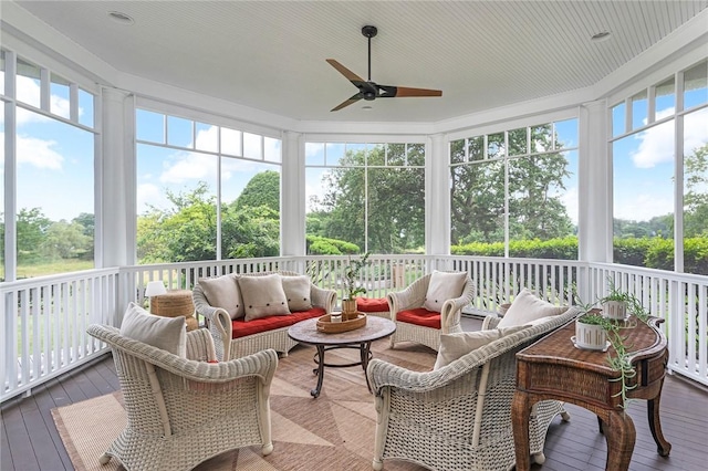 15 Courageous Cir, Bristol, RI 02809 - sunroom / solarium featuring an outdoor living space, ceiling fan, and plenty of natural light
