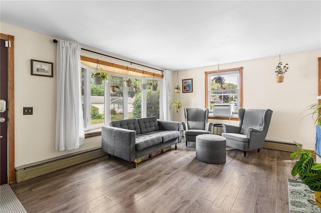 62 Pembroke Ln, Coventry, RI 02816 - living area with a baseboard heating unit, hardwood / wood-style floors, and cooling unit