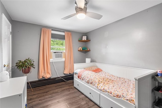 62 Pembroke Ln, Coventry, RI 02816 - bedroom featuring cooling unit, dark wood-type flooring, a ceiling fan, and wainscoting