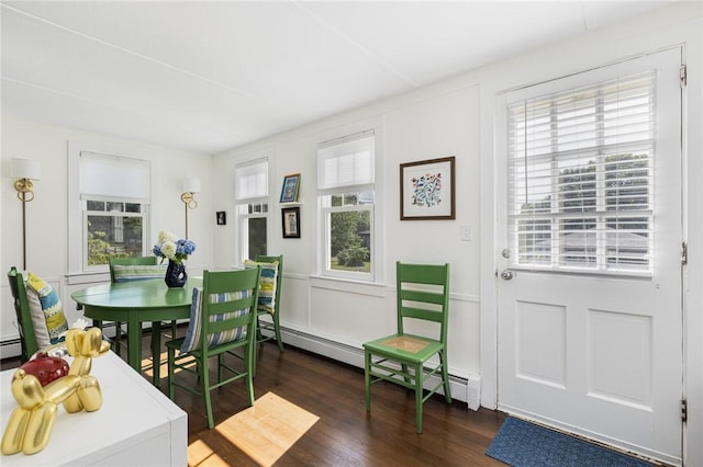 7 Pleasant Vw, Jamestown, RI 02835 - dining space featuring a baseboard radiator, plenty of natural light, and wood finished floors