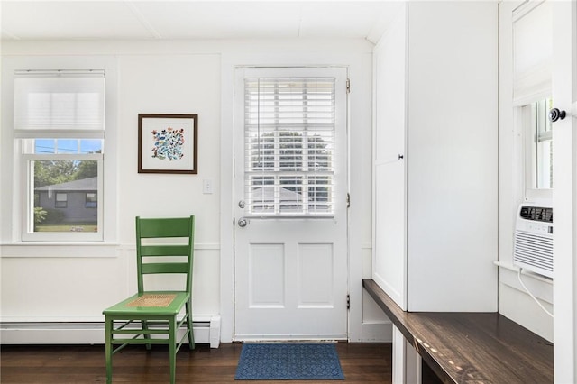 7 Pleasant Vw, Jamestown, RI 02835 - doorway featuring baseboard heating and dark wood finished floors