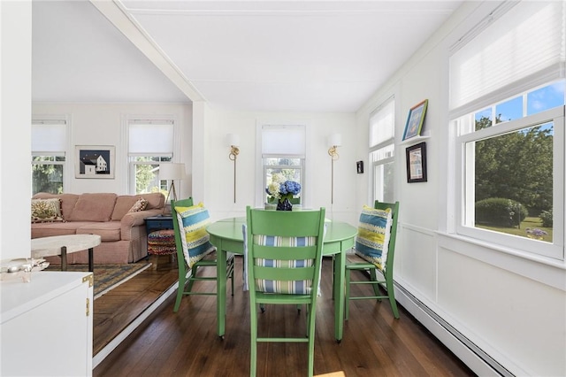 7 Pleasant Vw, Jamestown, RI 02835 - dining space with baseboard heating and dark wood-style flooring