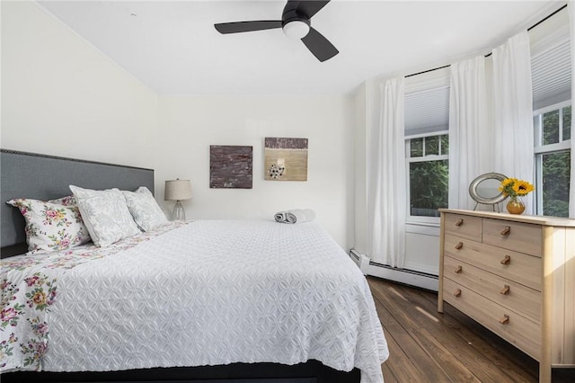 7 Pleasant Vw, Jamestown, RI 02835 - bedroom with dark wood-style floors, a baseboard radiator, and ceiling fan