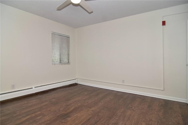 132 Hoffman Ave Unit 202, Cranston, RI 02920 - spare room featuring a baseboard radiator, a ceiling fan, and dark wood finished floors