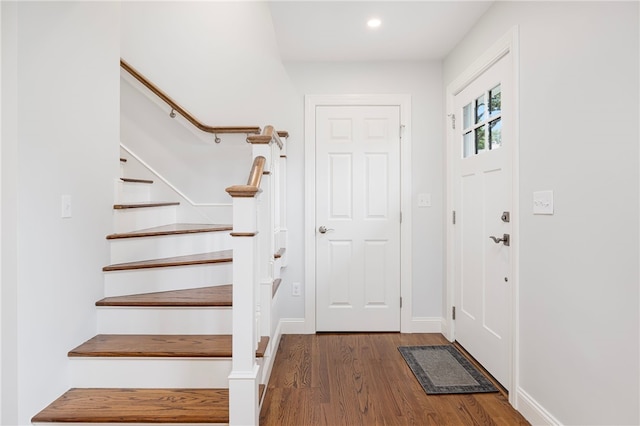 10 Linden Gate Ln, Newport, RI 02840 - foyer entrance featuring stairs, wood finished floors, and recessed lighting