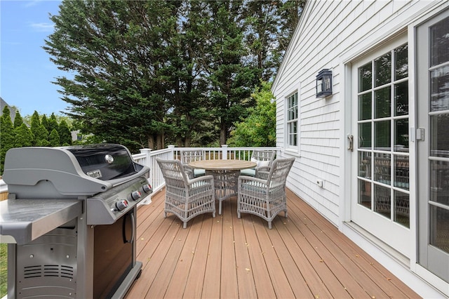 10 Linden Gate Ln, Newport, RI 02840 - wooden terrace with grilling area and outdoor dining space