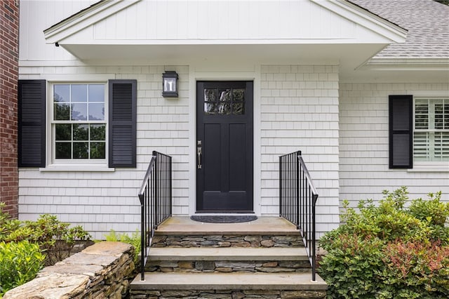 10 Linden Gate Ln, Newport, RI 02840 - doorway to property featuring a shingled roof