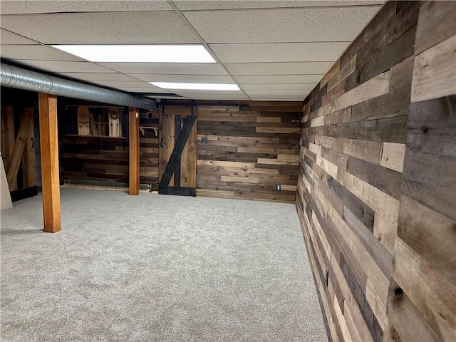 55 Circle Dr, Mansfield, CT 06250 - finished below grade area featuring wood walls, carpet flooring, a paneled ceiling, and stairway