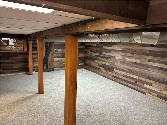55 Circle Dr, Mansfield, CT 06250 - finished basement featuring carpet floors, wood walls, and a paneled ceiling